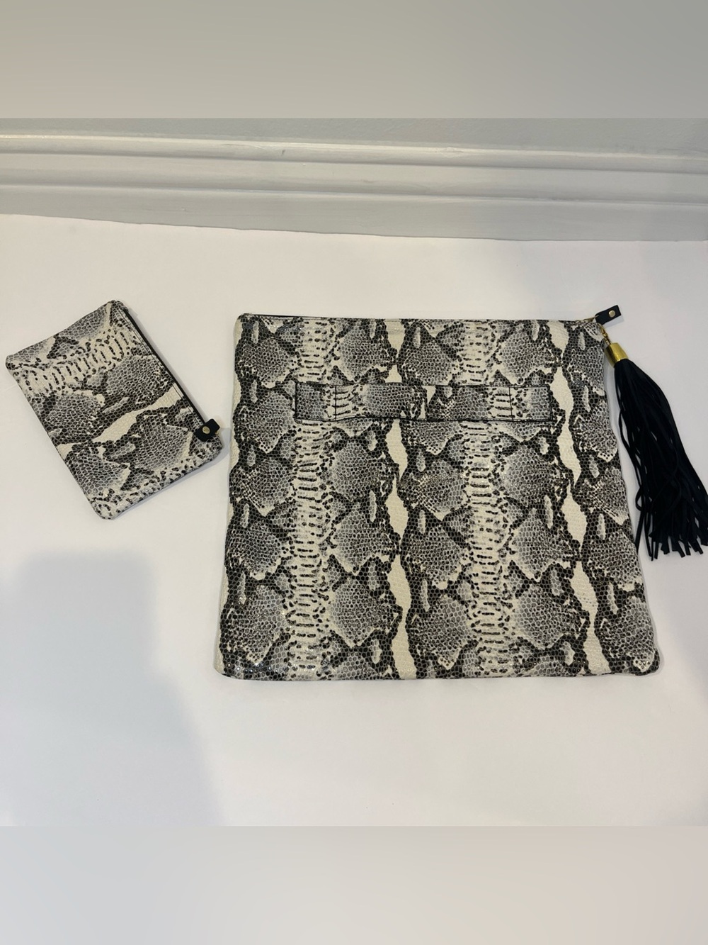 Blair Ritchey Snakeskin Embossed Leather Fold Over Clutch & Matching Wallet Set